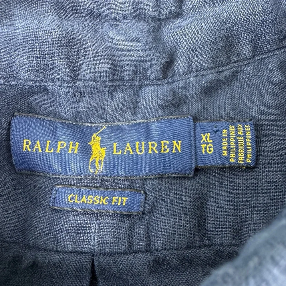 Polo Ralph Lauren Navy Red Pony Logo Pure Linen Mens S/S Button Down Size XL